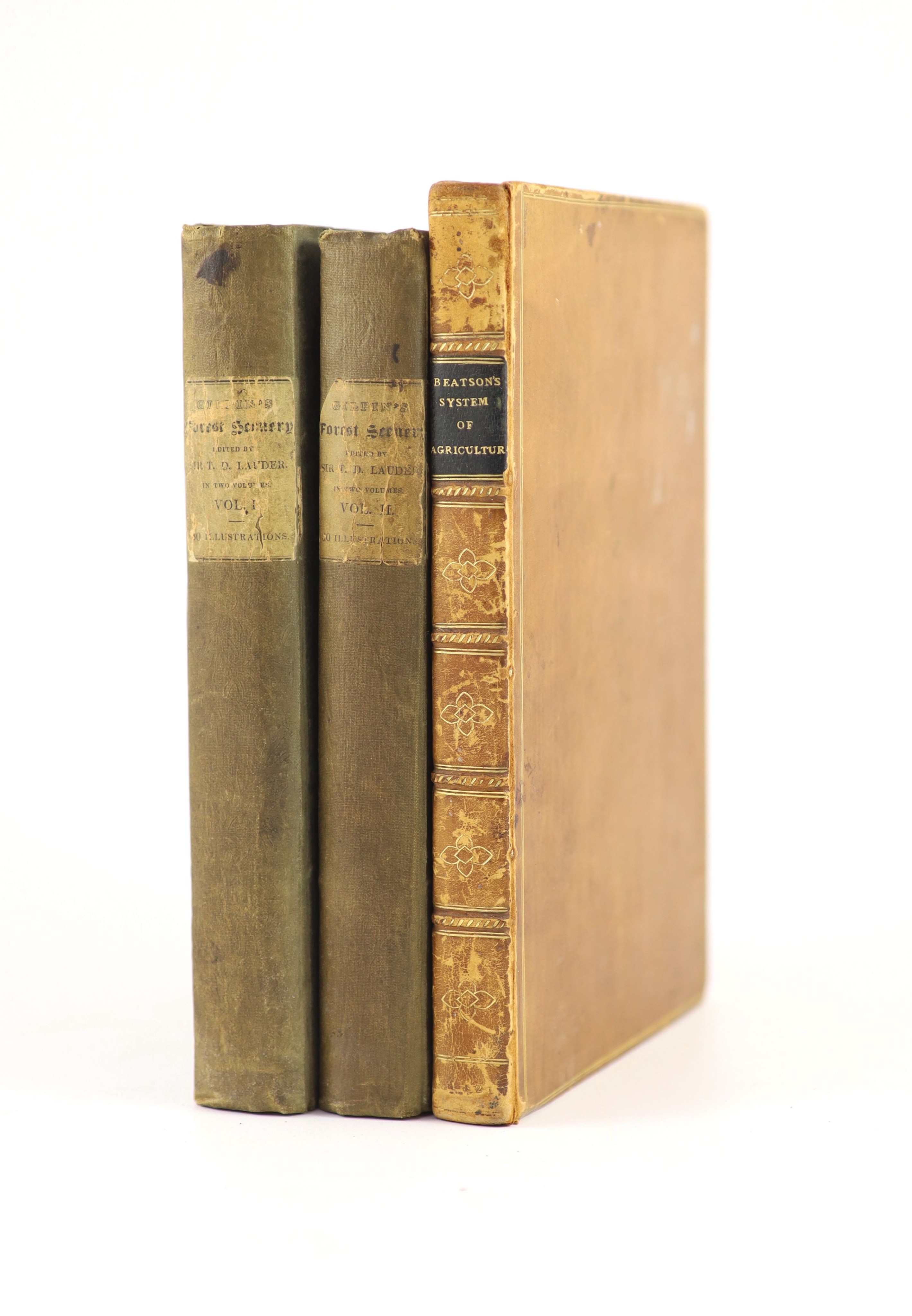 Gilpin, William - Remarks on Forest Scenery and other Woodland Views, 2 vols, 8vo, quarter bound stiff paper boards, Fraser & Co., Edinburgh, 1834 and Beatson, Major General Alexander - A New System of Cultivation, 2nd e